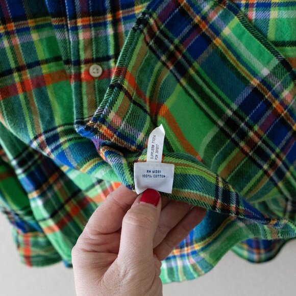 Ralph Lauren XL Green Plaid Flannel Shirt 100% Cotton Button Down Men - Picture 7 of 10